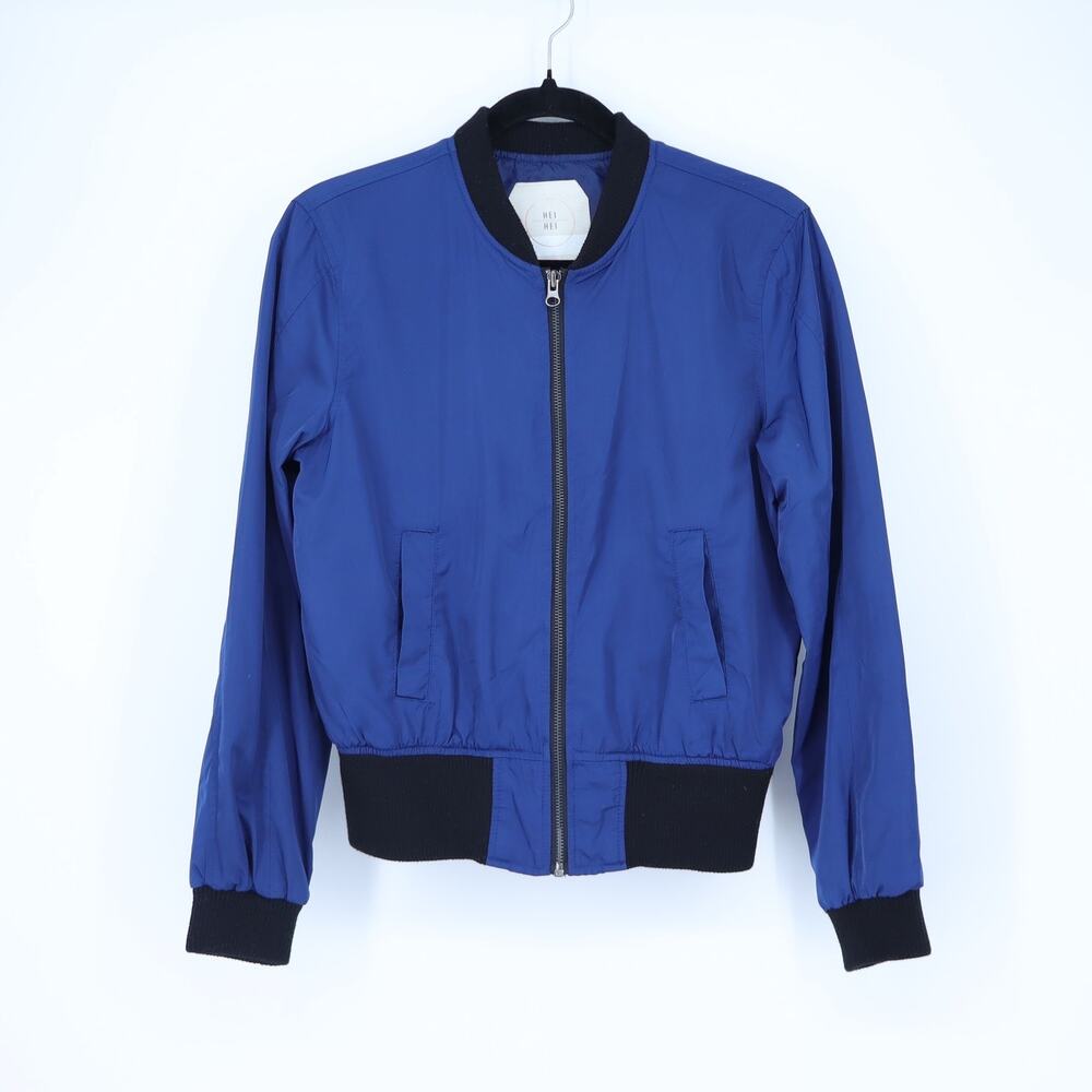 Hei Hei Juneworthy Bomber Jacket Blue and Black Satin Full Zip Women's XS